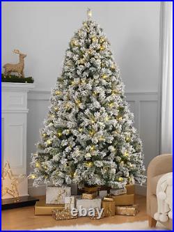 7ft Green Snowy Half Christmas Tree Traditional Xmas Decoration Artificial Tree