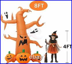 8FT Blow up Outdoor Yard Decor Halloween Inflatable Pumpkin Ghost Tree & Light