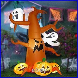 8FT Blow up Outdoor Yard Decor Halloween Inflatable Pumpkin Ghost Tree & Light