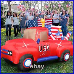 8 FT 4Th of July Inflatables Outdoor Decorations, Car with Build-In Leds USA Blow