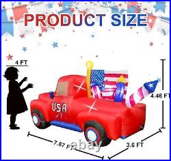 8 FT 4th of July Inflatables Outdoor Decorations Car with Build-in LEDs USA Blow