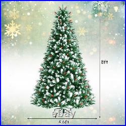 8 FT Artificial Snowy Christmas Tree Hinged Xmas Tree Holiday Decoration