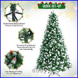 8 FT Artificial Snowy Christmas Tree Hinged Xmas Tree Holiday Decoration