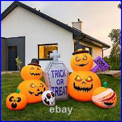 8 FT Halloween Inflatable Pumpkin Tombstone Pumpkins with LEDs Outdoor Decorations