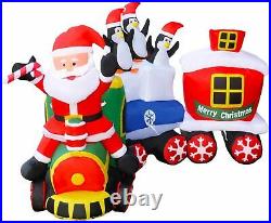 8 Ft LED Lighted Inflatables Christmas Train with Santa Claus, Penguin Decoration