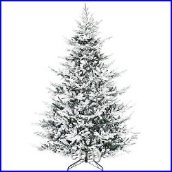 8' Snow Flocked Artificial Christmas Tree, with Pine Shape, 1479 Tips, Auto Open
