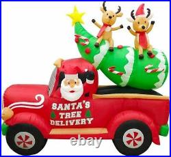 8'ft Christmas Santa In Truck W Tree & Reindeer Airblown Inflatable Yard Decor