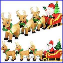 9FT Inflatable Christmas Decoration LED Santa Claus Reindeer Sleigh Yard Decor