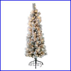 9Ft Portland Pine Pencil Pre-Lit Flocked Artificial Christmas Tree With 800 Lights