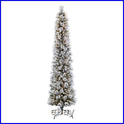 9Ft Portland Pine Pencil Pre-Lit Flocked Artificial Christmas Tree With 800 Lights