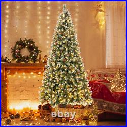 9 FT Artificial Christmas Tree Hinged with 650 Warm LED Lights & 309 Red Berries