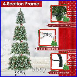 9 FT Artificial Christmas Tree Hinged with 650 Warm LED Lights & 309 Red Berries