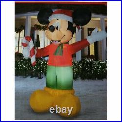 9' Gemmy Airblown Mickey Mouse with Santa Hat And Candy Cane Inflatable