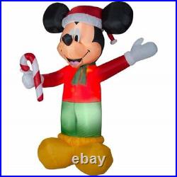 9' Gemmy Airblown Mickey Mouse with Santa Hat And Candy Cane Inflatable