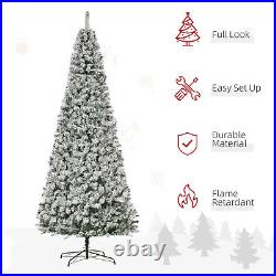 9' Pre-Lit Hinged Snow Flocked Pencil Artificial Christmas Tree with LED Lights