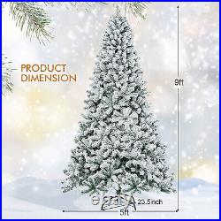9' Premium Snow Flocked Hinged Artificial Christmas Tree Unlit with Metal Stand