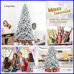9' Premium Snow Flocked Hinged Artificial Christmas Tree Unlit with Metal Stand