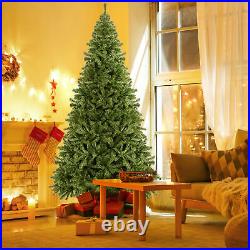 9 ft Unlit Artificial Christmas Tree Hinged Spruce Xmas Tree with Metal Stand