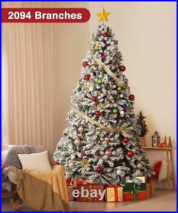 9ft Flocked Christmas Tree Unlit Artificial Xmas Tree with 2094 Branch Tips