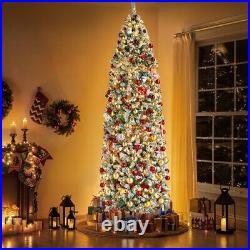 9ft Prelit Snow Flocked Artificial Christmas Tree Pencil Fir Spruce Tree withStand