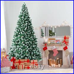 9ft Snow Flocked Christmas Tree Artificial Holiday Decor with Pine Cones &Stand