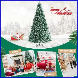 9ft Snow Flocked Christmas Tree Artificial Holiday Decor with Pine Cones &Stand
