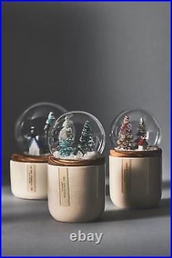 ANTHROPOLOGIE Snowglobe Candle Winter Scene Large Green Winter White Thyme NEW