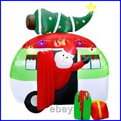 ATDAWN 7 ft Christmas Inflatable Santa Claus Driving a Car with Christmas Tre