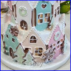 Abbot Light Up Christmas Pastel Gingerbread House Glitter & Snow LED Set of 2