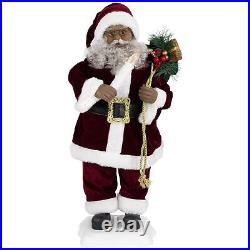 African American Animated and Musical Santa Claus with Lighted Candle Christmas