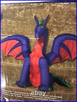 Airblown Inflatable Halloween Fire Ice Animated Purple Dragon Gemmy NEW 11 Ft