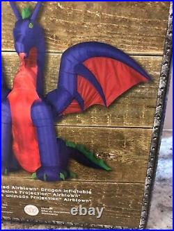 Airblown Inflatable Halloween Fire Ice Animated Purple Dragon Gemmy NEW 11 Ft