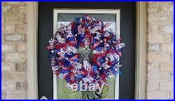American Flag Patriotic BLING Deco Mesh Front Door Wreath Summer Fall Home Decor