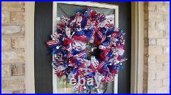 American Flag Patriotic BLING Deco Mesh Front Door Wreath Summer Fall Home Decor