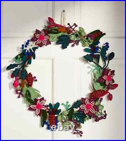 Anthropologie Asta Wreath Stitched Felted Wool Floral Botanical Nepal 17.5 NWT