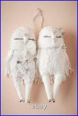 Anthropologie BHLDN SLEEPING Owls Couplet Ornament NEW and RARE