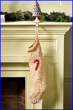 Anthropologie Chunky Knit Stocking Holiday Icon Candy Cane Christmas Red NEW