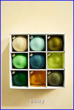 Anthropologie Glass Bulb Ornaments Green Ball Globe Mixed Finish SET 9 NEW