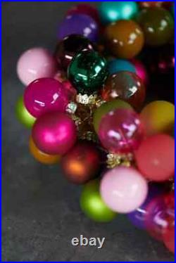 Anthropologie Good Cheer Ornament Wreath Bauble Glass Mini Ornaments 8 Diam NEW
