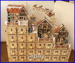 Anthropologie Light Up Reindeer Village Advent Calendar Wood Winter Wonderland