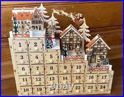 Anthropologie Light Up Reindeer Village Advent Calendar Wood Winter Wonderland