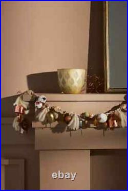 Anthropologie Meliora Garland Bells Linen Ribbon Tassels Pom Poms Christmas NEW