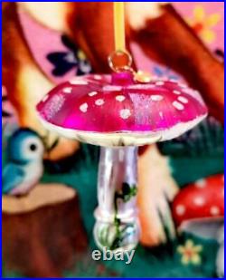 Anthropologie Nathalie Lete Glass Mushroom Christmas Ornament Glitterville Pink
