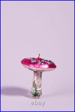 Anthropologie Nathalie Lete Glass Mushroom Christmas Ornament Glitterville Pink