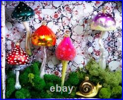 Anthropologie Terrain Handblown Glass Mushroom Ornament Glitter Sparkle Purple