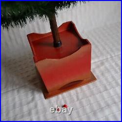 Antique Goose Feather Christmas Tree, 27 Tree With Red Wooden Base And Box