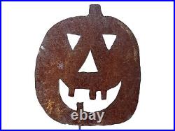 Antique Halloween Pumpkin Rustic Folk Art Metal Yard Stake Sign