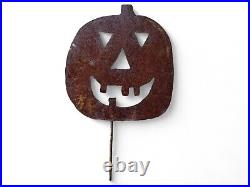 Antique Halloween Pumpkin Rustic Folk Art Metal Yard Stake Sign