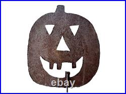 Antique Halloween Pumpkin Rustic Folk Art Metal Yard Stake Sign