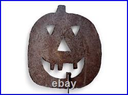 Antique Halloween Pumpkin Rustic Folk Art Metal Yard Stake Sign